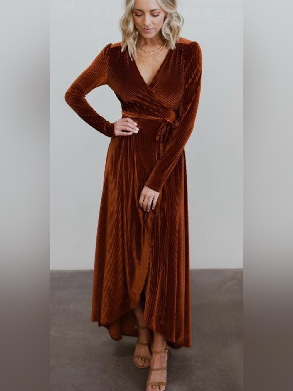 Baltic Born Sz XS Velvet maxi dress Spice Copper Velvet Wrap Dress gown